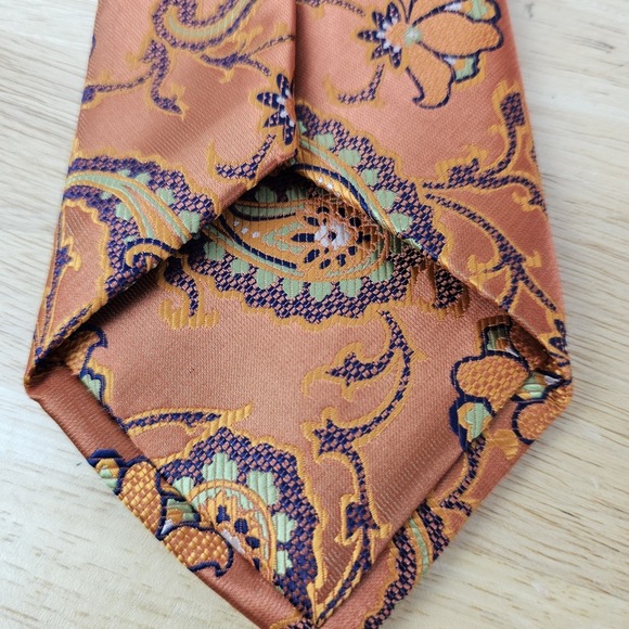 LUCHO Houston Mens Silk Designer Necktie Tie 3.5" Paisley Floral Orange $165 - Picture 4 of 5
